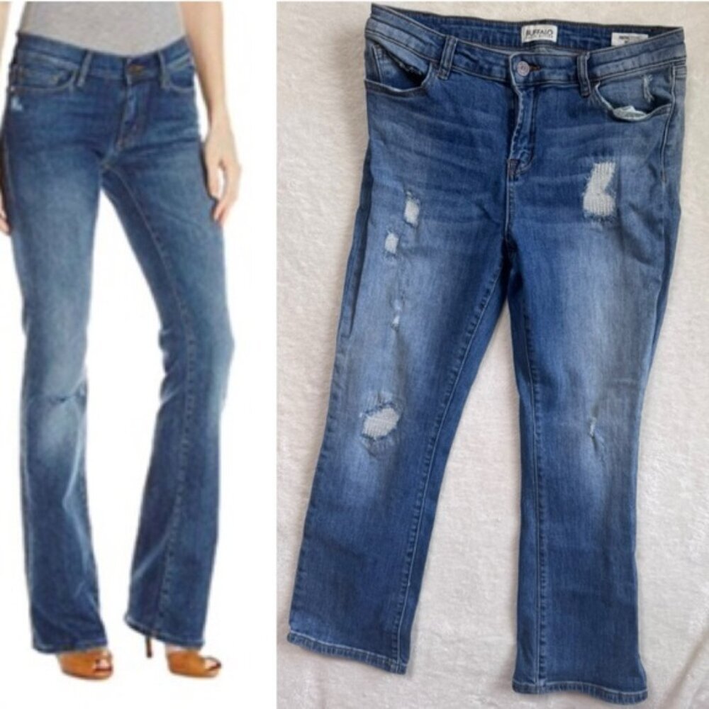 Buffalo David Bitton Faith Mid Rise Kick Flare Stretch Jeans Zip Blue Cotton 30